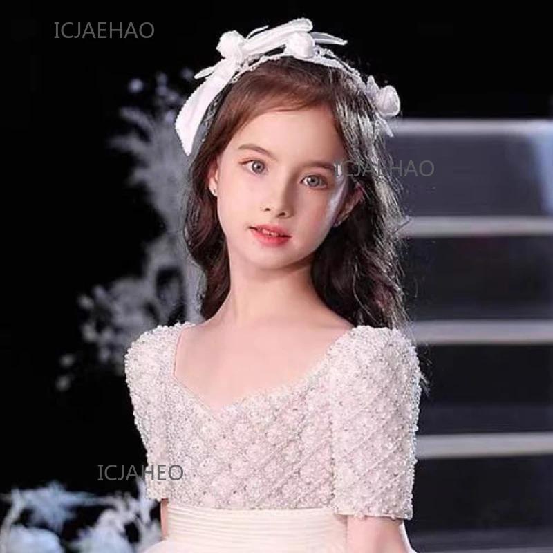 Robe de Soirée Florale et Perles pour Enfants 2026 – Tenue de Princesse pour Anniversaire, Demoisell