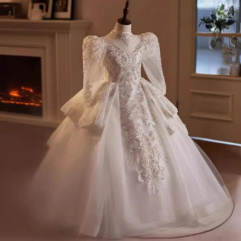 Robes de demoiselle d'honneur pour mariage, perles à paillettes exquises, manches longues, robe de R