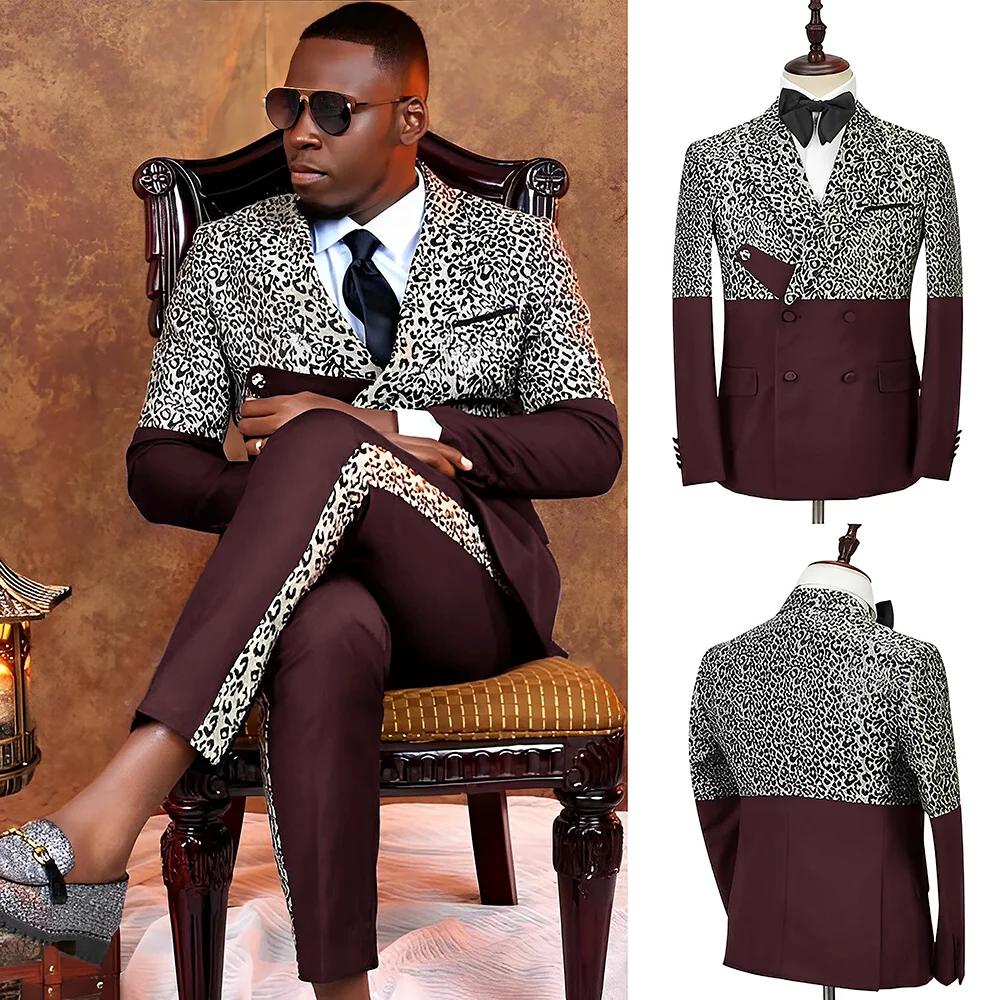 Costumes pour hommes à Double boutonnage, léopard noir, coupe cintrée, Tuxedos de mariage pour bal d
