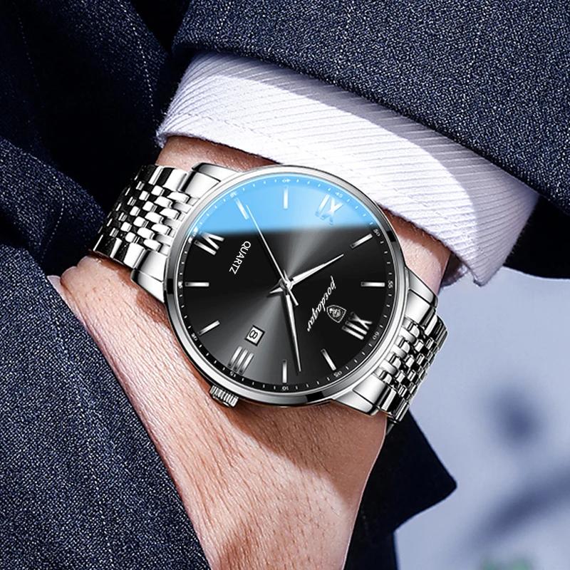 POEDAGAR montre-bracelet de sport de luxe pour hommes en acier inoxydable étanche Date homme montre