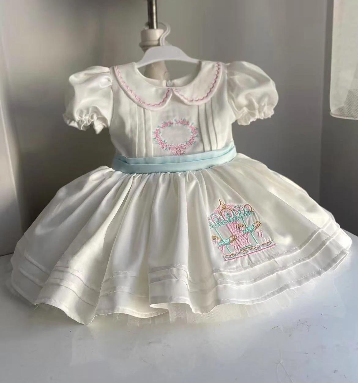 Robe d'été pour bébé fille de 0 à 12 ans, tenue de princesse turque blanche brodée, Vintage, pour an