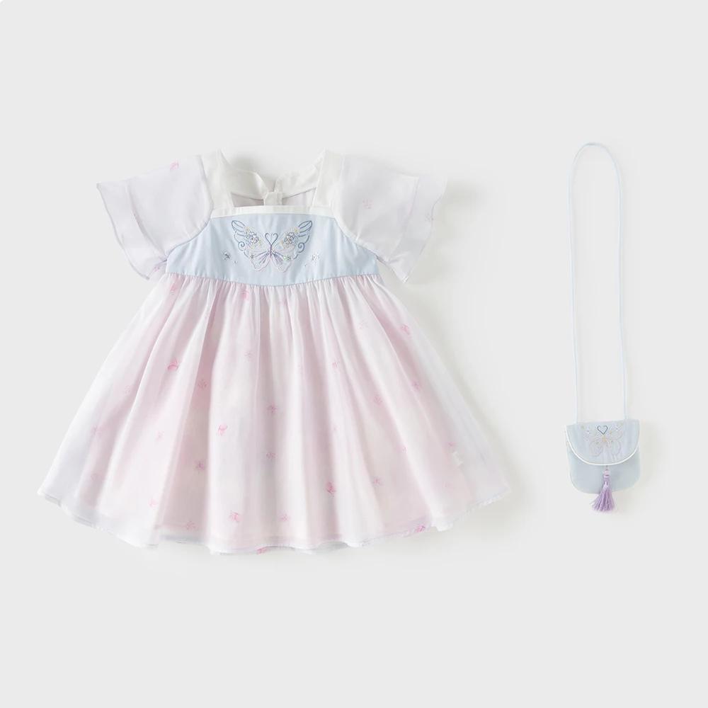 Robes d'été brodées pour enfants Dave Bella, robe en maille pour filles avec sac, style chinois, élé