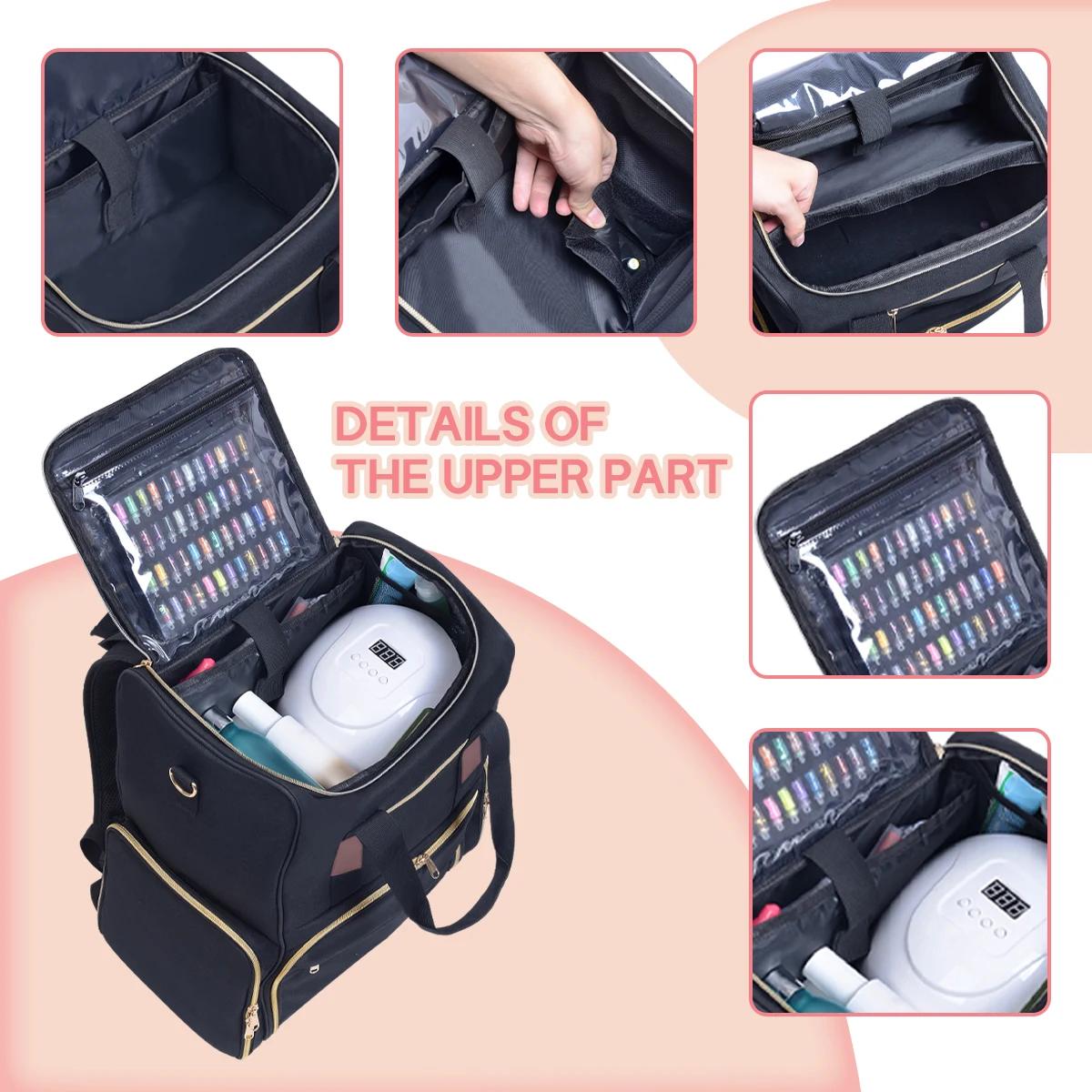 UOZL – sac à dos organisateur de vernis à ongles, contient 80 bouteilles et une lampe à ongles, four