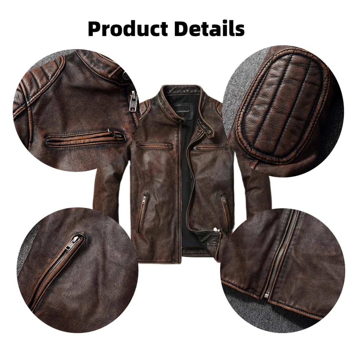 Nouveau 100% veste en cuir de vachette hommes couche supérieure vêtements hommes col montant moto vê
