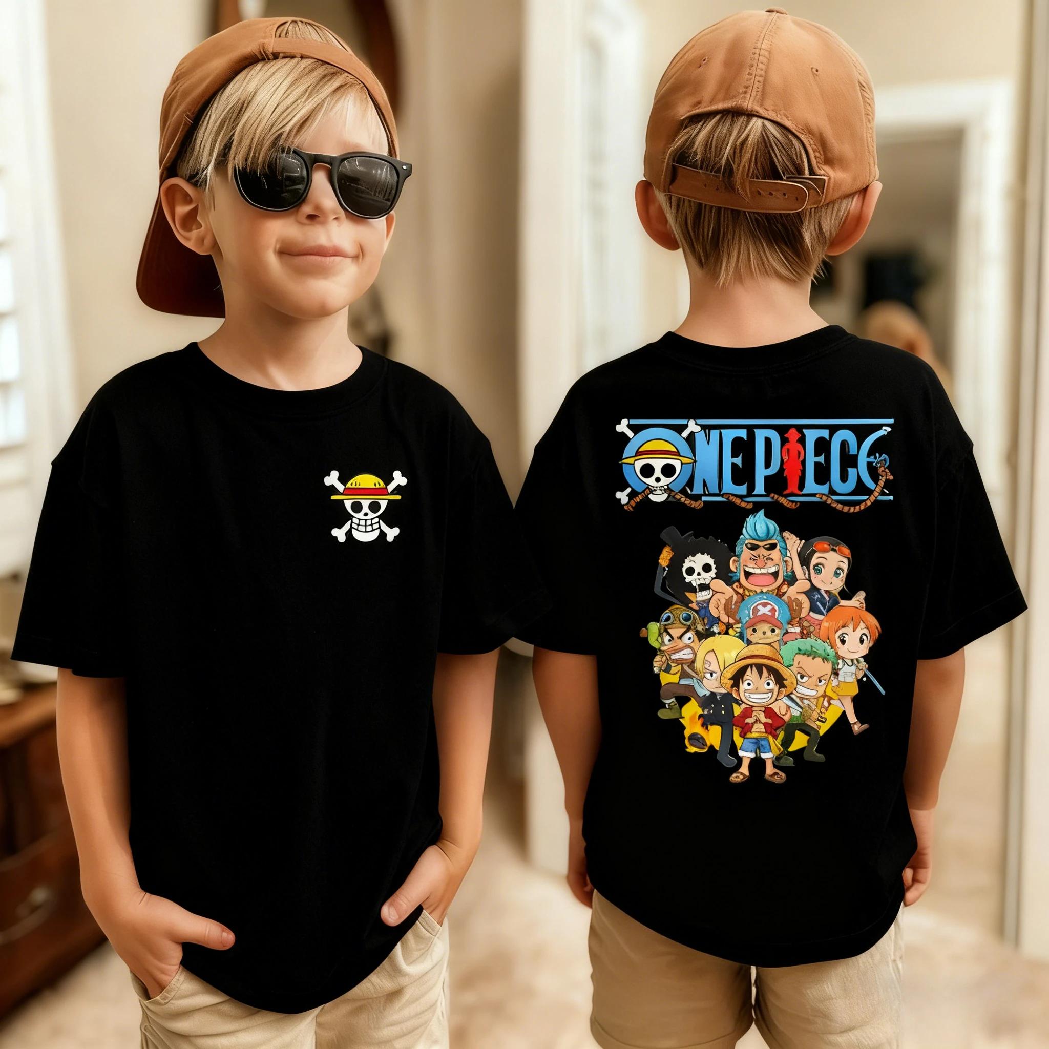 T-shirt imprimé One Piece pour filles et garçons, vêtements à manches courtes pour enfants, Luffy On