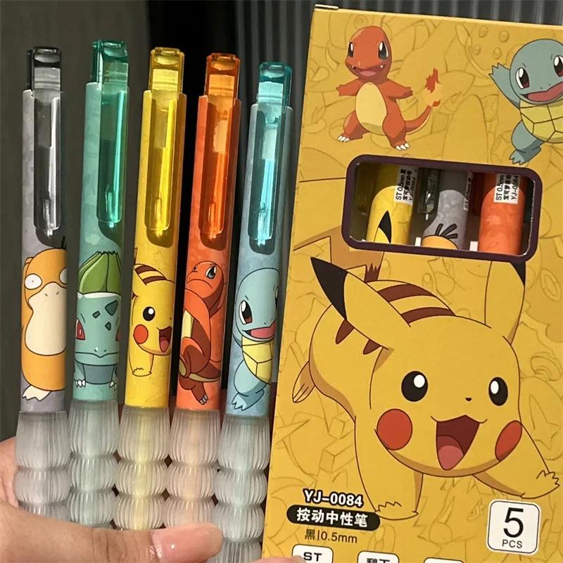 Ensemble de stylos Gel Pikachu, 5 pièces, stylo à bille Pokemon, stylo d'écriture imprimé de dessin