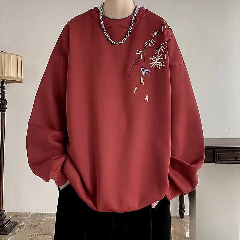 Sweat-shirt surdimensionné pour hommes, imprimé oiseau chinois, mode, ample, manches longues, vêteme
