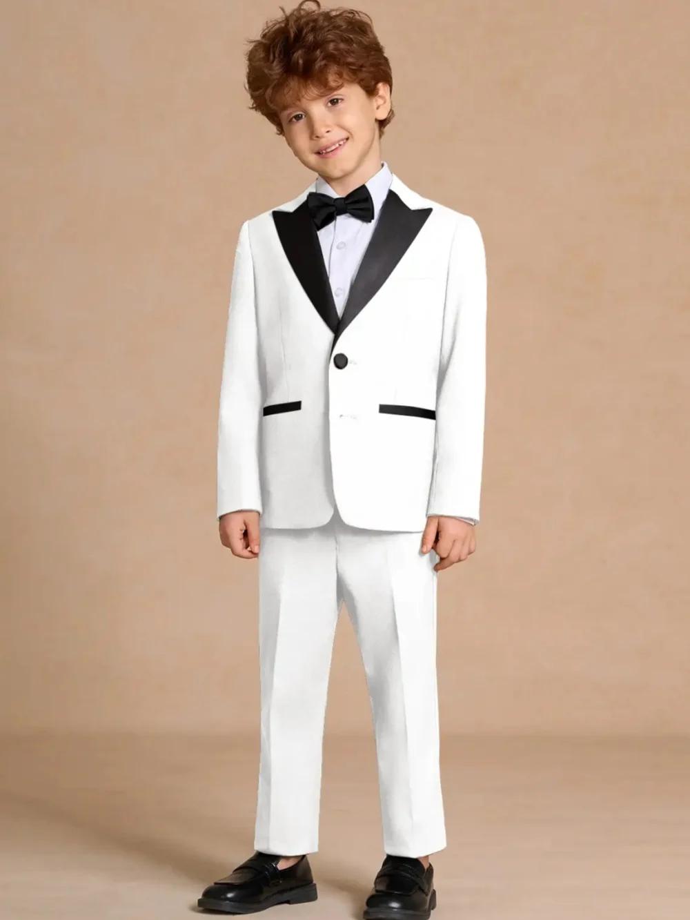 Ensemble de costume blanc élégant 2 pièces pour enfants, fête d'anniversaire, smoking à revers, vête