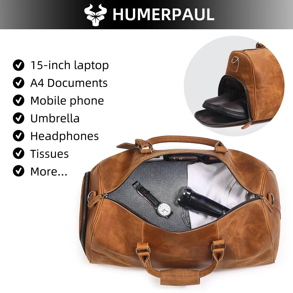 Sac de sport en cuir Crazy Horse pour hommes, sac de voyage de grande capacité pour ordinateur porta