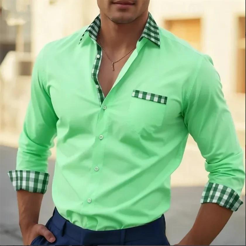 Chemise à manches longues pour homme, tendance, nouvelle, imprimée en 3D avec un motif à carreaux, a