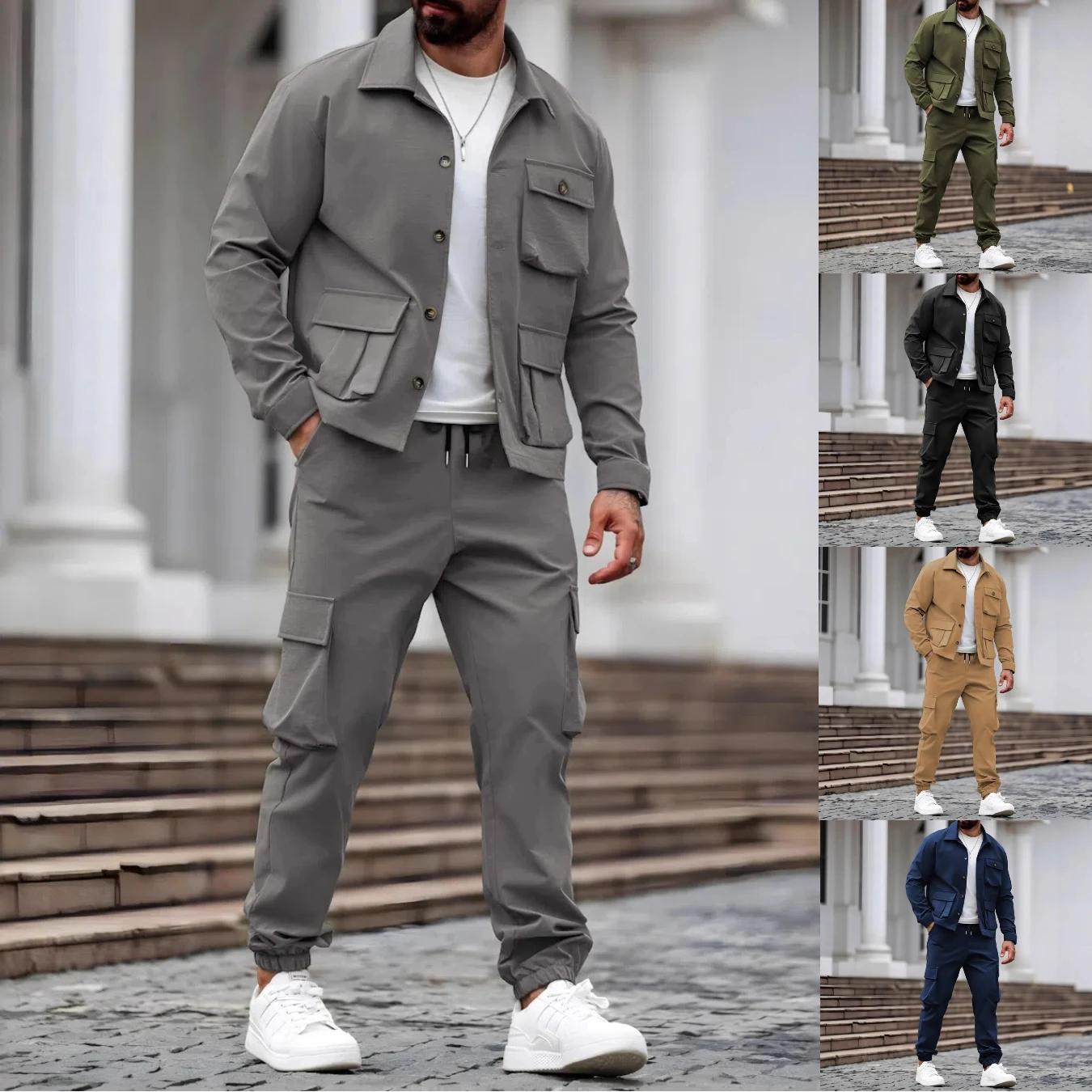 Costume pour homme printemps-automne, en tissu shuttle, multi-poches, polyvalent, décontracté, tenda