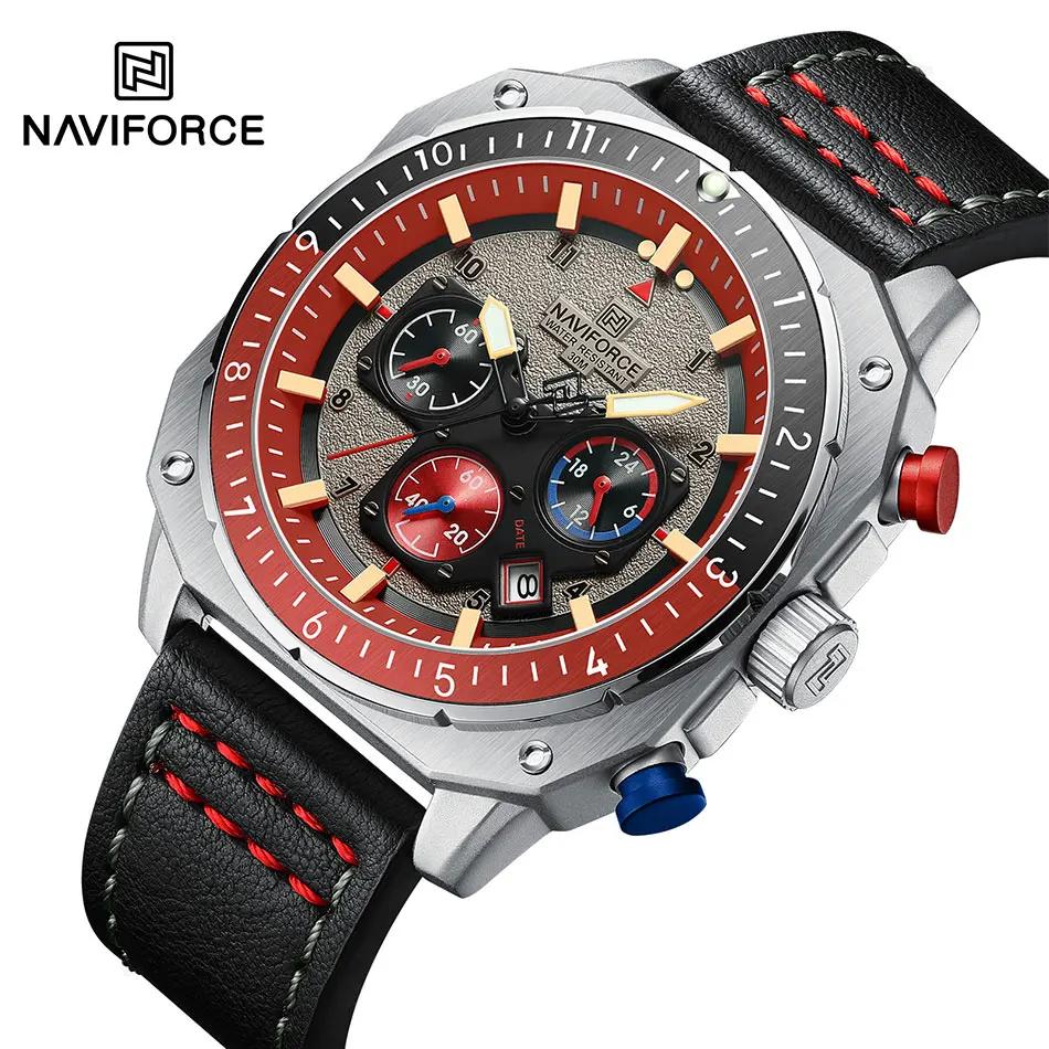 NAVIFORCE sport multifonction étanche montres pour hommes mode cuir marque de luxe Quartz analogique