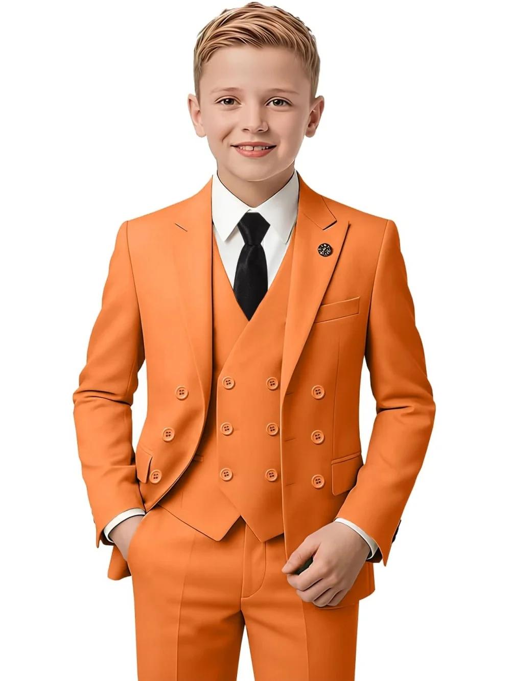 Nouvelle offre spéciale garçons coupe ajustée smoking 3 pièces Piano Performance porter Double bouto