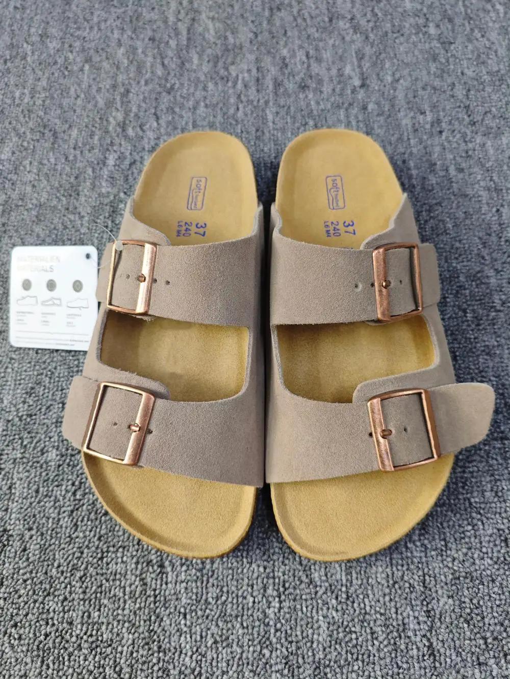 Sandales plates de plage unisexes style vintage à double boucle avec semelle intérieure en liège – C