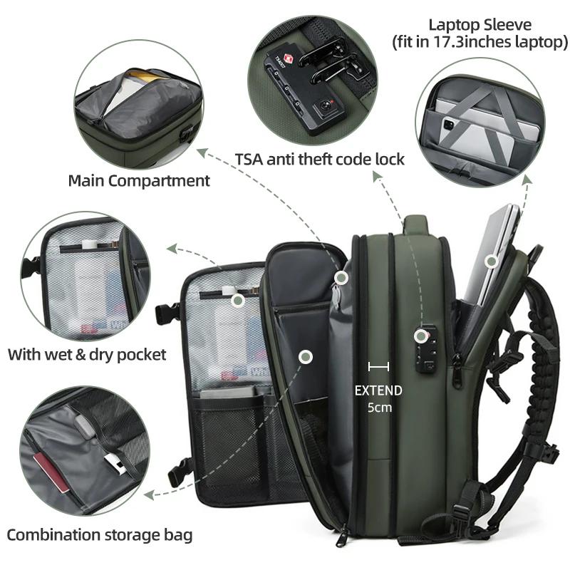 Sac à dos de voyage à compression sous vide pour hommes, sac à dos pour ordinateur portable, arc-en-