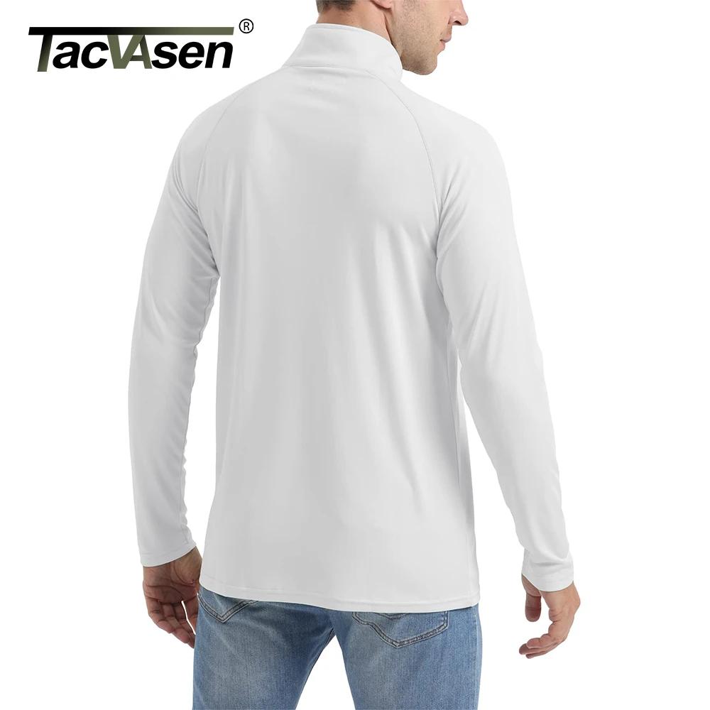 TACVASEN UPF 50 + T-shirts hommes 1/4 fermeture éclair Protection UV à manches longues T-shirts pêch
