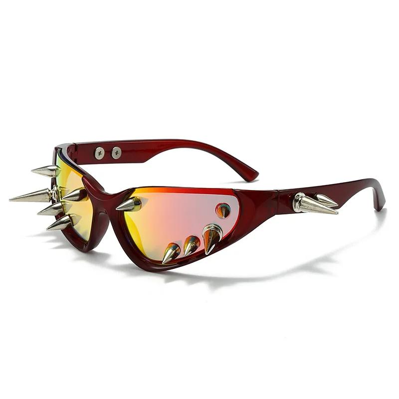 Cyberpunk bricolage unisexe exagéré lunettes de soleil Rivet moto Style Hip Hop Streetwear lunettes