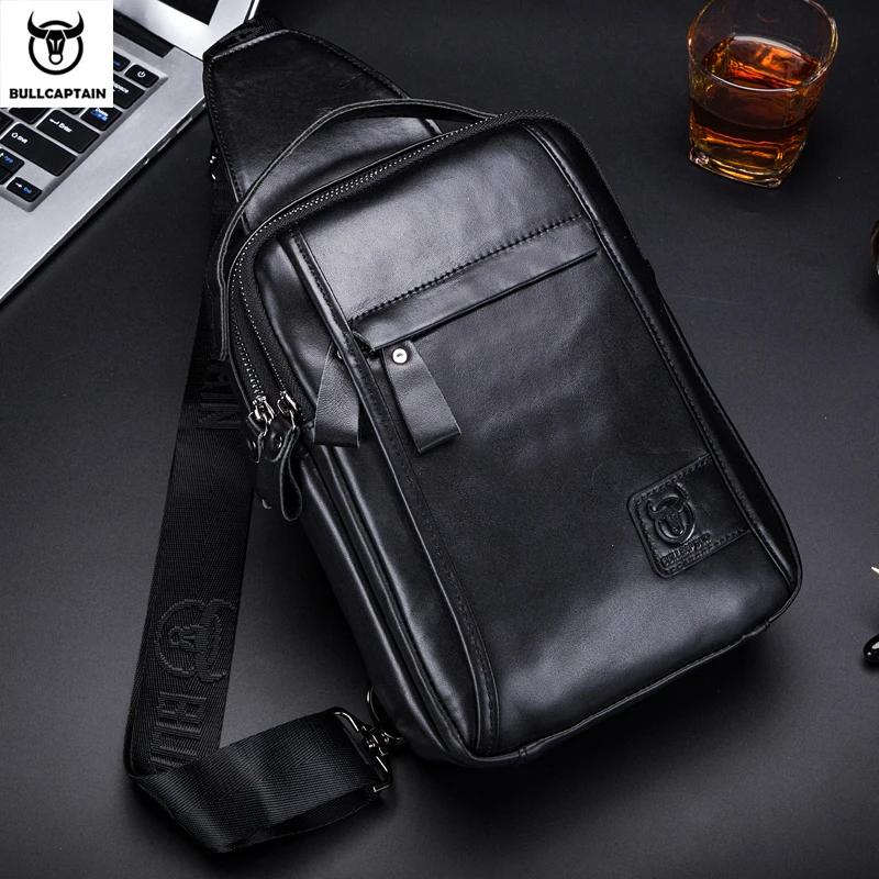 BULLCAPTAIN-Sac de poitrine en cuir véritable pour homme, sac à bandoulière multifonction, peut accu