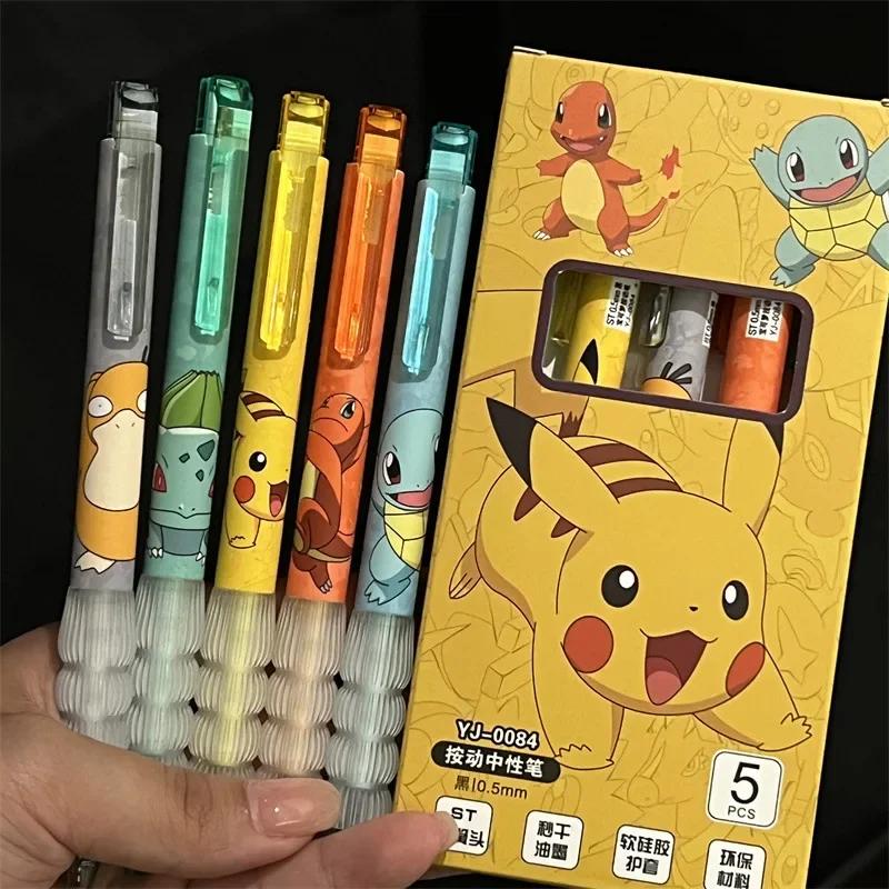 Ensemble de stylos Gel Pikachu, 5 pièces, stylo à bille Pokemon, stylo d'écriture imprimé de dessin