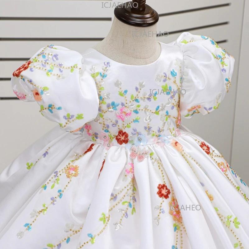Robe de princesse blanche faite main avec appliques pour enfants, tenue de cérémonie pour filles, id