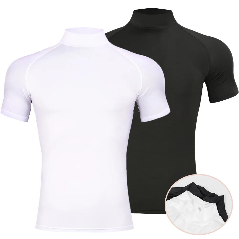 T-shirt moulant de sport de musculation pour hommes, col roulé à Compression, manches courtes, gymna