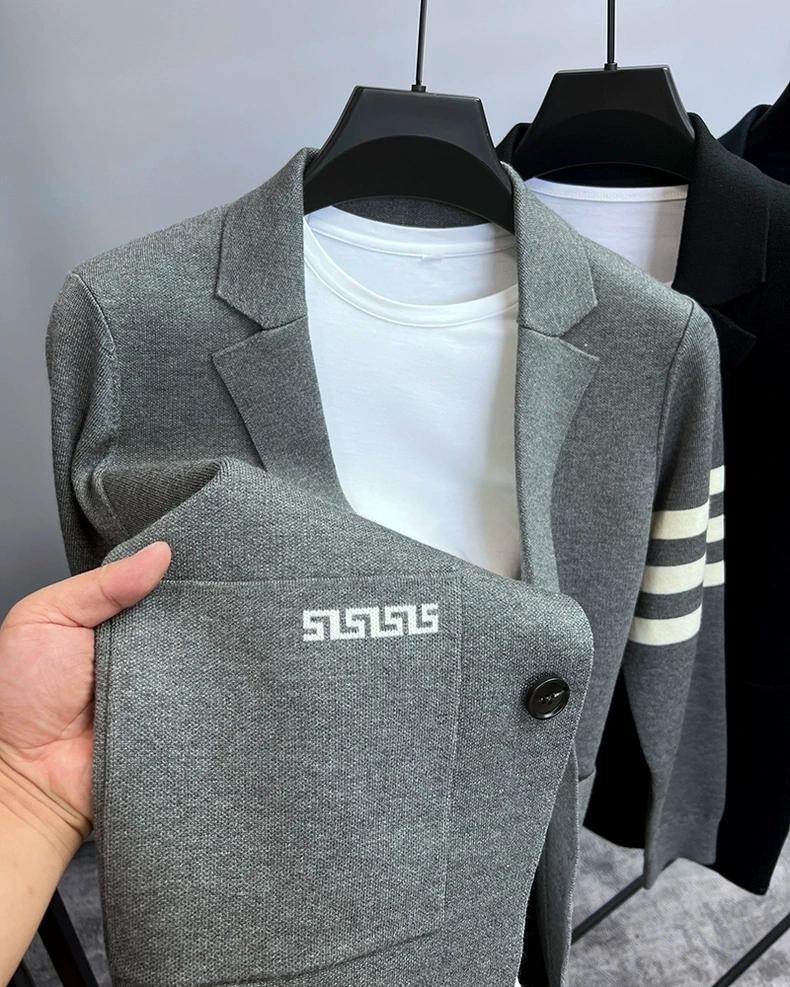 Cardigan tricoté pour hommes, marque haut de gamme, populaire automne hiver, design rayé à la mode,