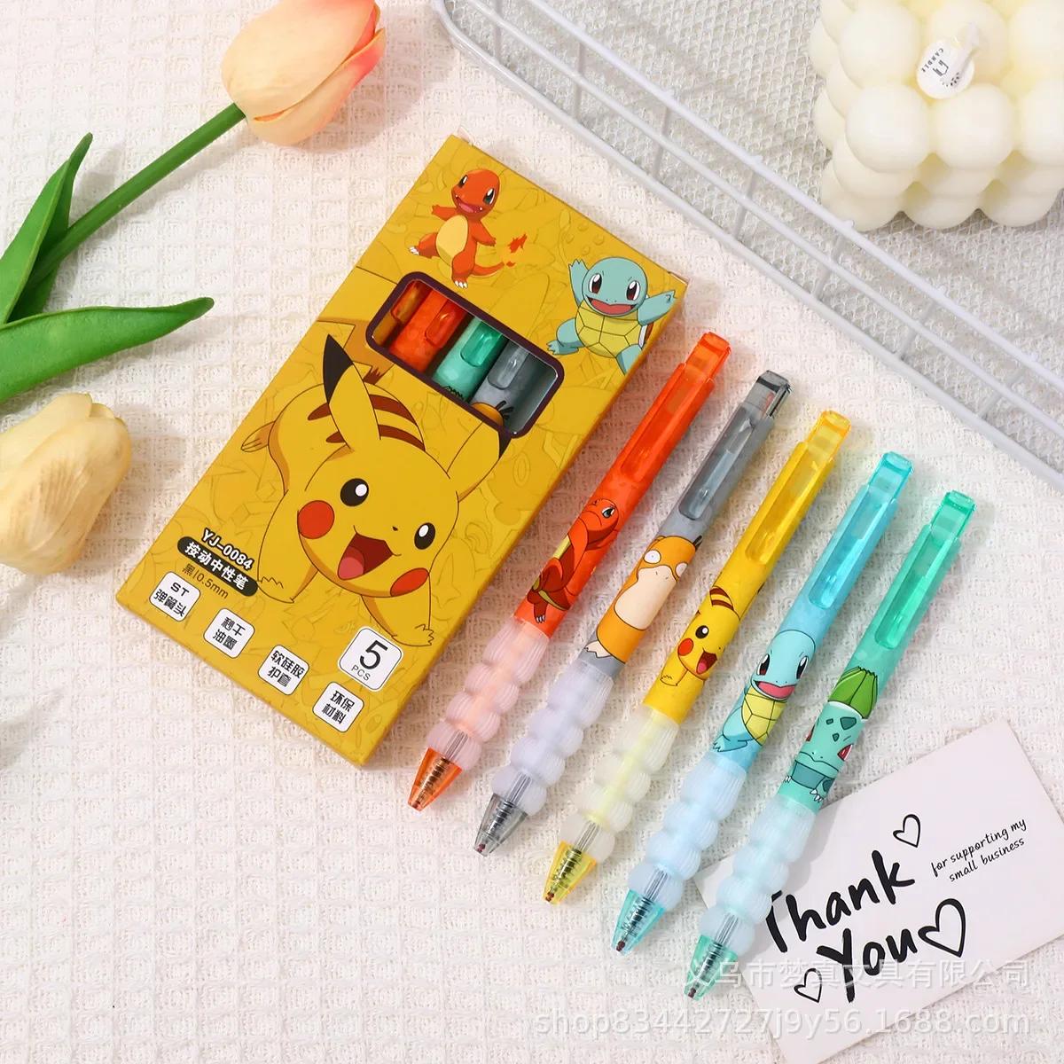 Ensemble de stylos Gel Pikachu, 5 pièces, stylo à bille Pokemon, stylo d'écriture imprimé de dessin