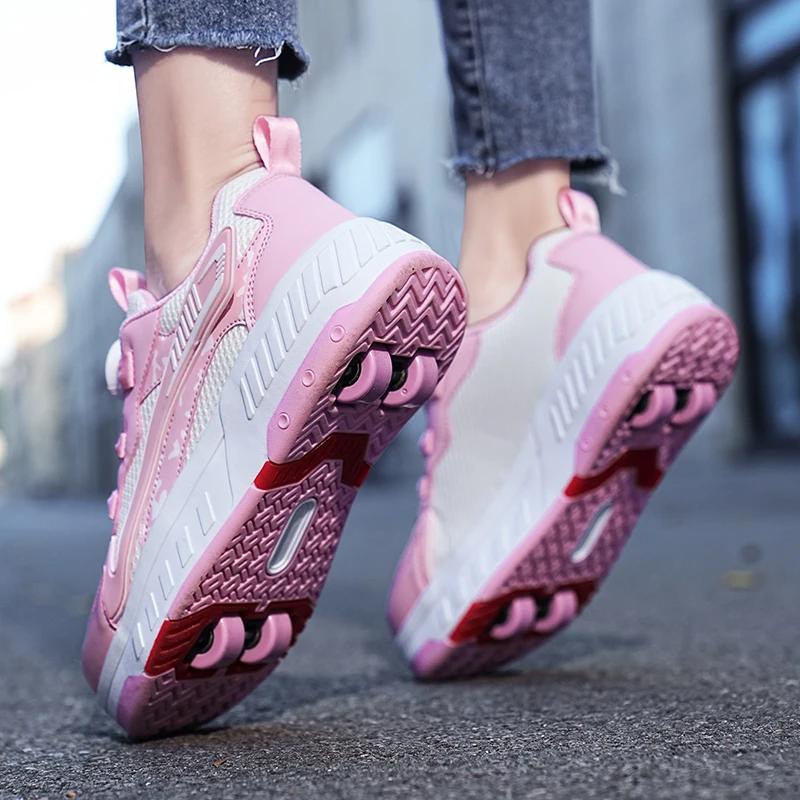 Chaussures de marche en maille respirante pour filles, patins à roulettes avec boucle expresse, pati