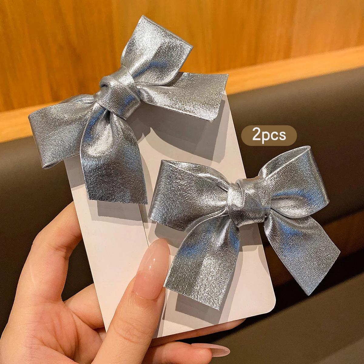2 pinces à cheveux avec nœud argenté, accessoires pour cheveux de style doux et à la mode adaptés à