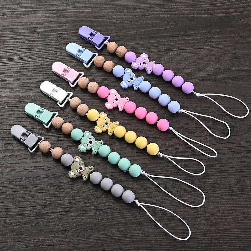 Attache-sucette plastique bébé clip animal dessin animé - Chaîne silicone support factice - Cadeau douche