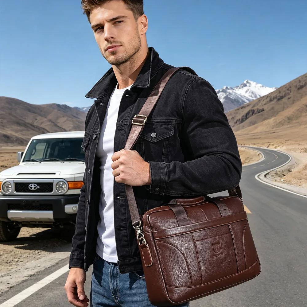 BULLCAPTAIN hommes porte-documents célèbre marque en cuir épaule sacs de messager bureau sac à main