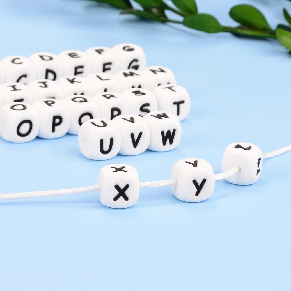 Lofca 100 pièces 12MM perles de lettre en Silicone perles en vrac de qualité alimentaire bracelet à