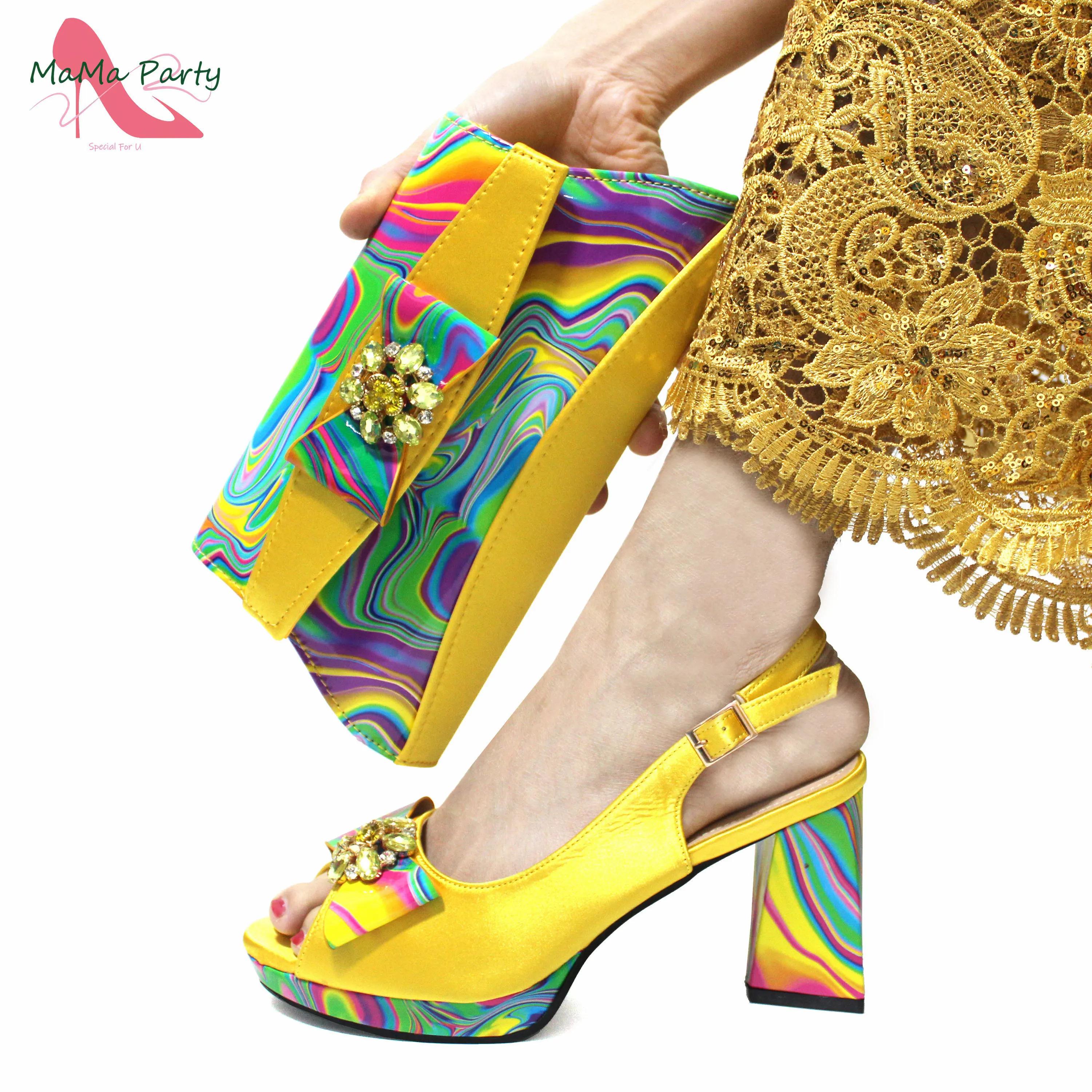 Chaussures Italiennes et Sac à Talons Super Hauts pour Femme, Sandales Africaines Jaunes pour ixde M