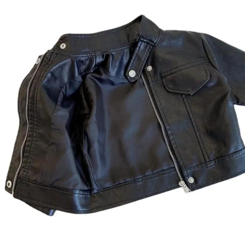 Veste en cuir coréen pour enfants printemps automne veste en cuir PU à col montant pour fille veste