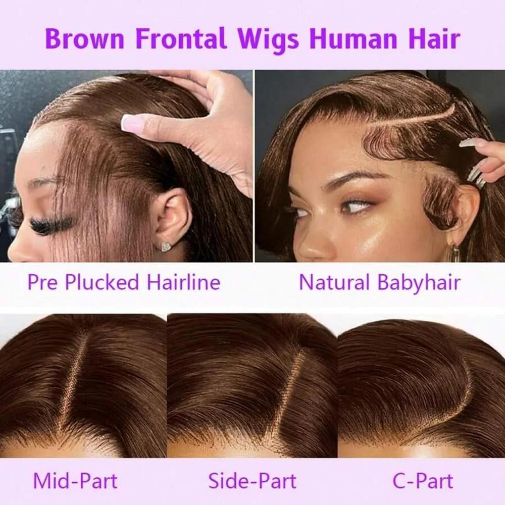 Perruques de cheveux humains de vague de corps brun chocolat 13X4 HD perruques frontales de dentelle