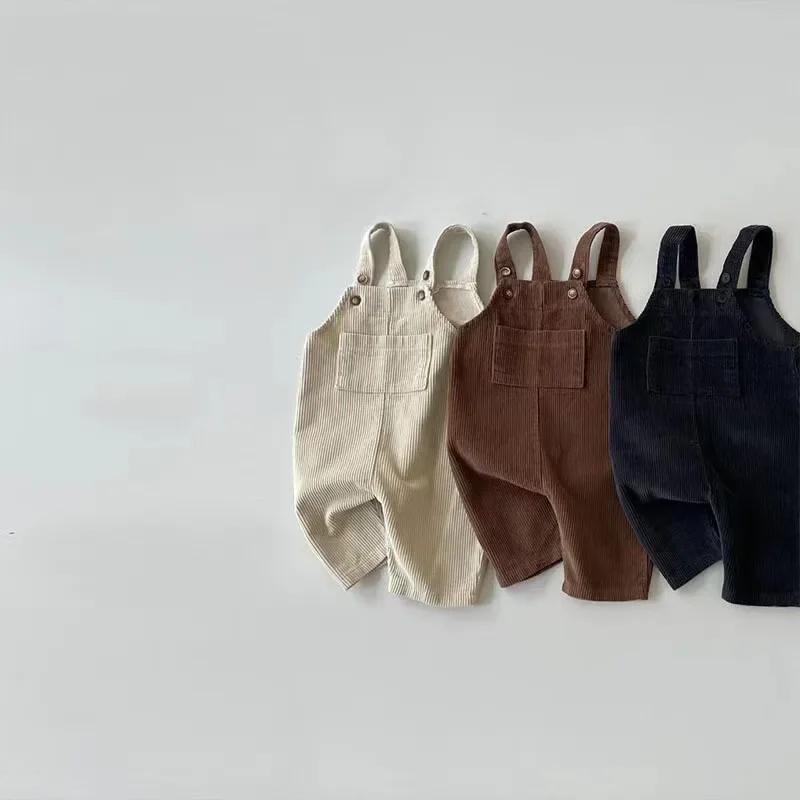Automne hiver enfant en bas âge bébé garçons filles solide velours côtelé jarretelle barboteuse enfa