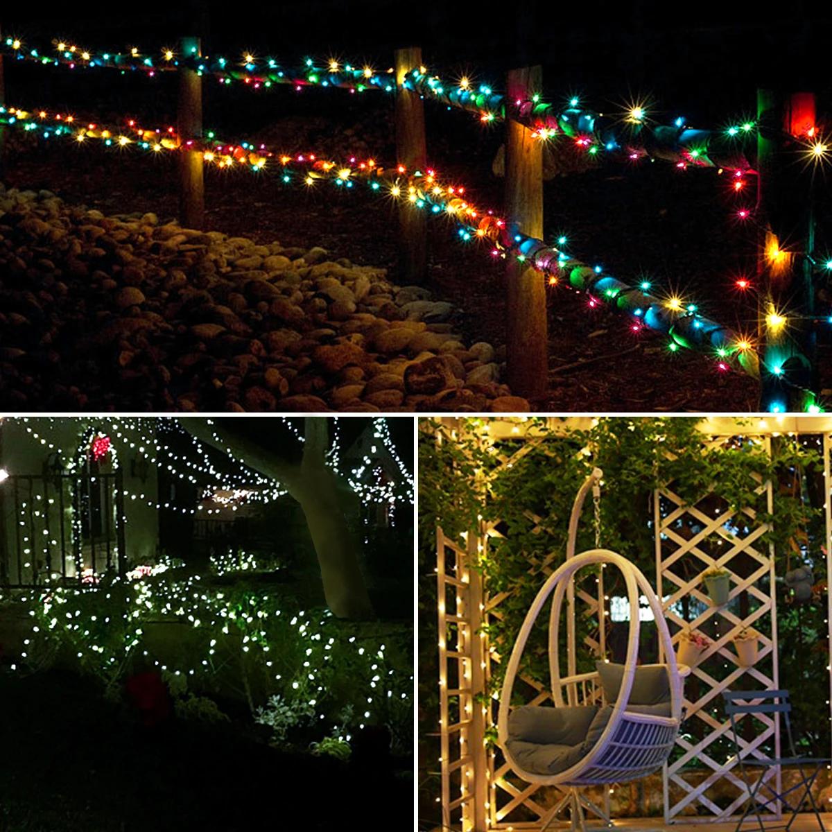 Guirlande solaire LED en cuir, 100M, lumières de noël, étanche, pour l'extérieur, lampe solaire haut