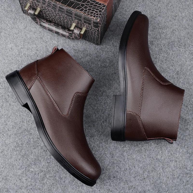 Chaussures en cuir véritable pour hommes, bottes de rinçage en peluche, chaussures d'affaires décont