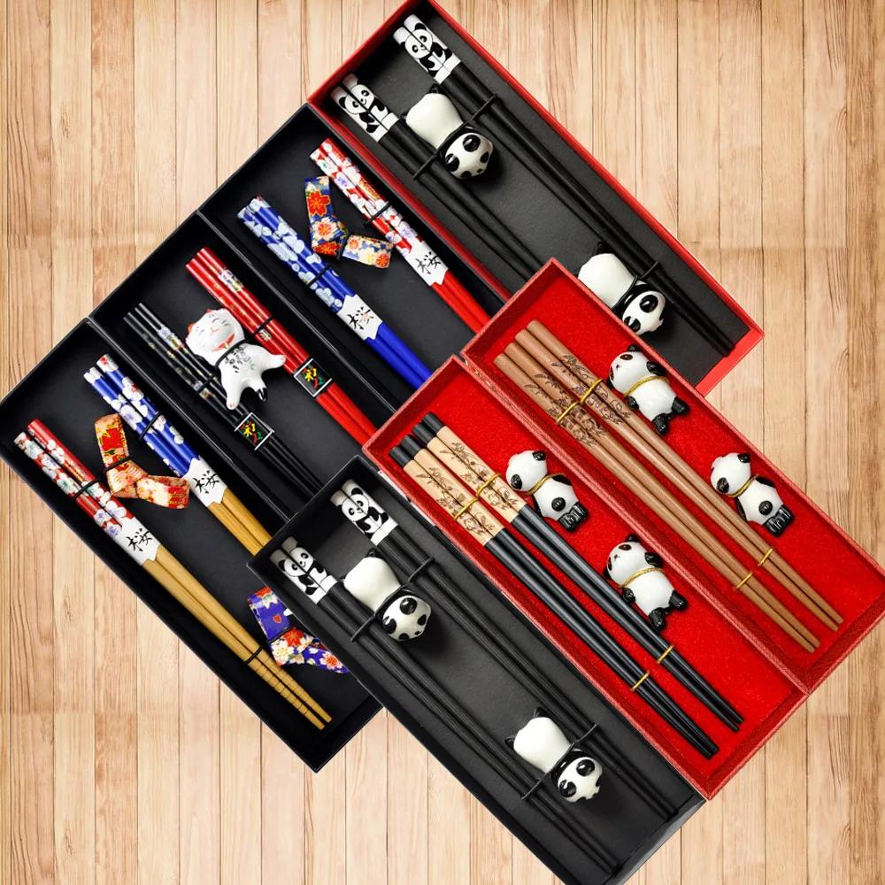 Baguettes de Panda chinois, Sushi japonais et coréen, baguettes en bois massif, cadeau de mariage, e