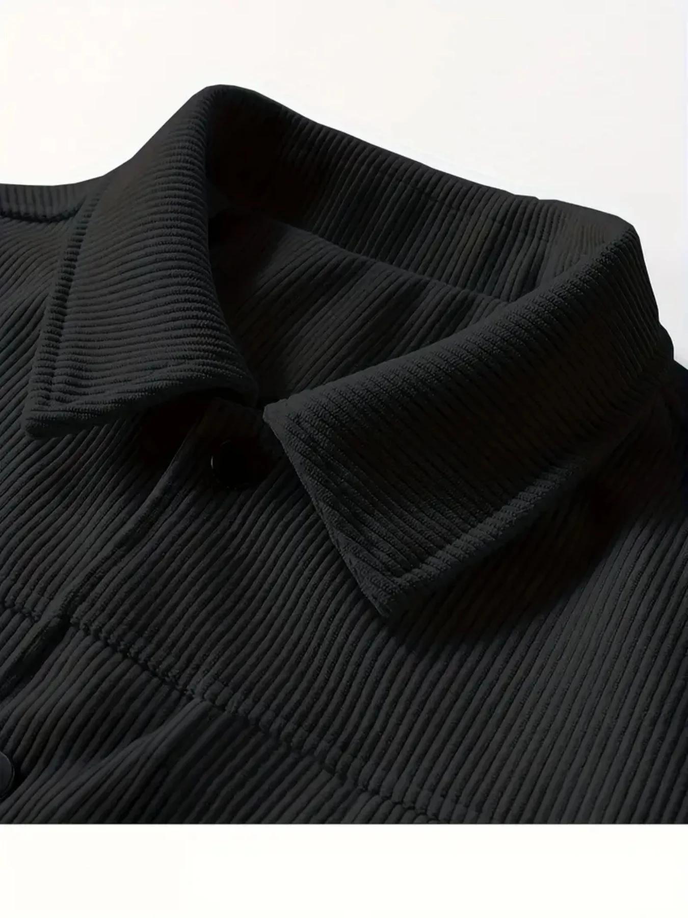 Veste en velours côtelé noir décontractée pour homme, style vintage, manches longues, boutonnée