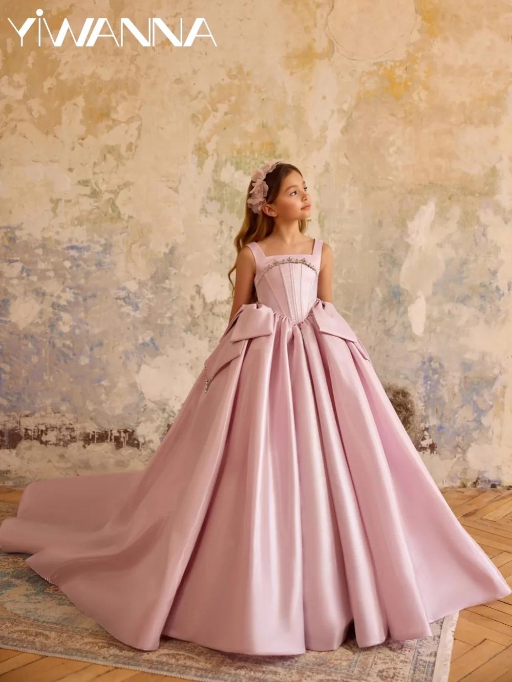 Robes luxueuses pour filles, avec nœud en cristal, tenue de fête d'anniversaire, moderne et élégante