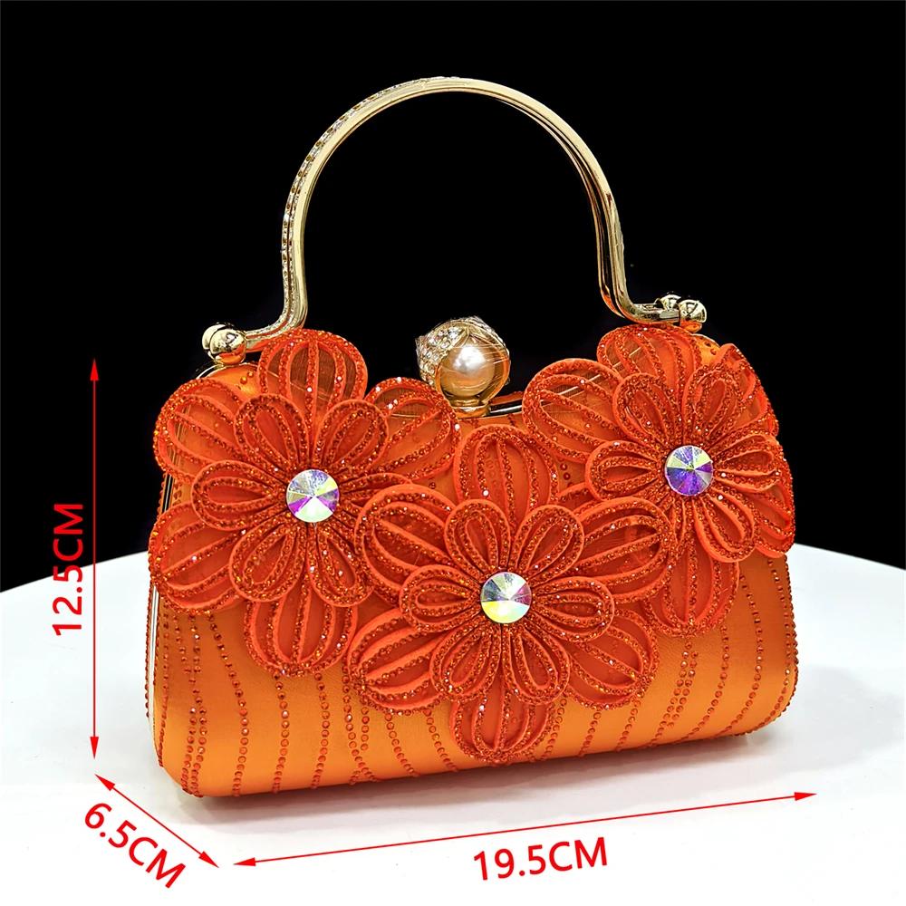 Venus Chan Ensemble de pochette élégante à talons orange et strass pour femme - Parfait pour les fêt