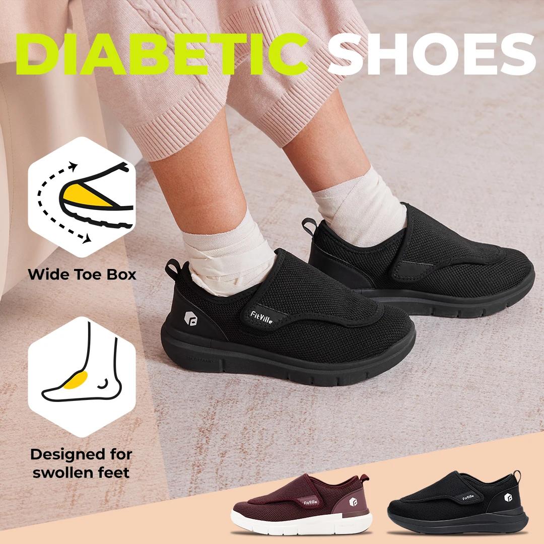 FitVille Chaussures pour diabétiques extra larges pour femmes Chaussures de marche réglables pour pe