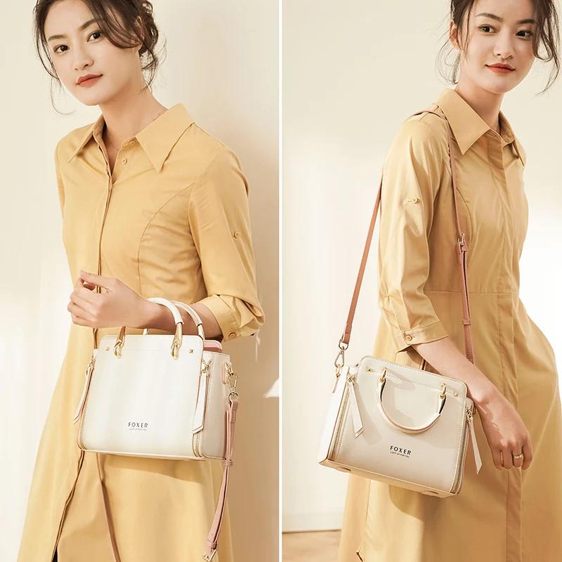 Sac à bandoulière en cuir croûte FOXER pour femme, sac à main élégant, nouveau sac fourre-tout grand