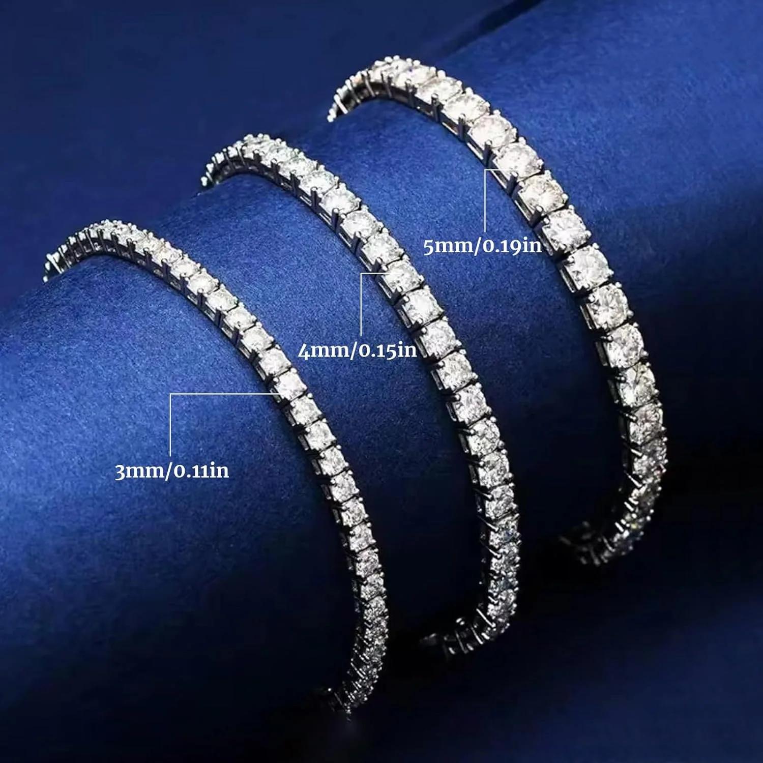 MooSuun – Bracelet de Tennis en diamant Moissanite, 3mm à 6.5mm, pour femmes et hommes, bijoux fins