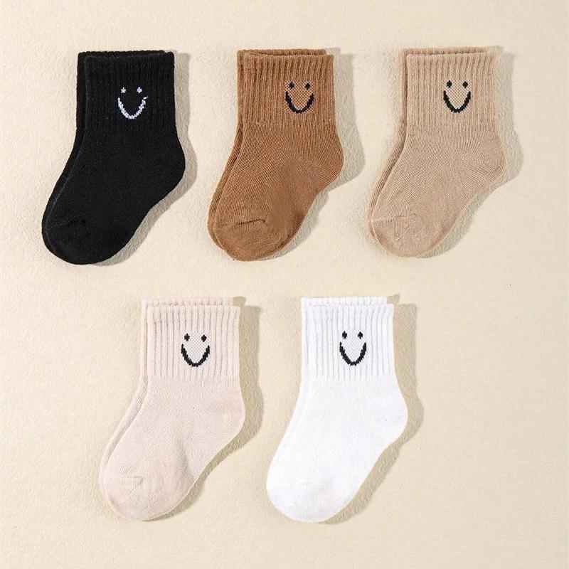 10 paires de chaussettes mi-mollet pour enfants, jolies chaussettes de couleur unie à motif de visag