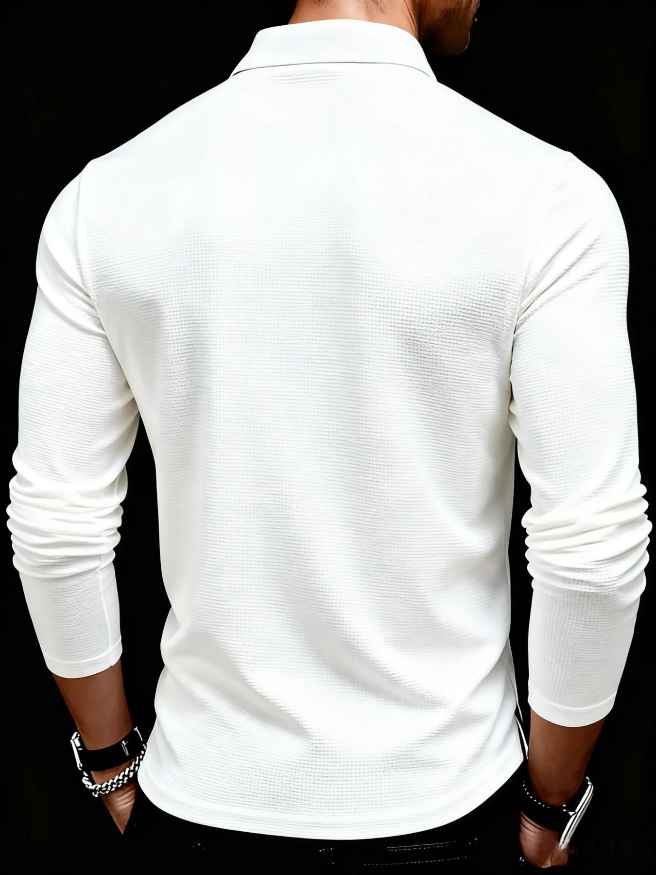Polo à manches longues en tricot gaufré pour homme Volvik, coupe ajustée, color block, polo de golf