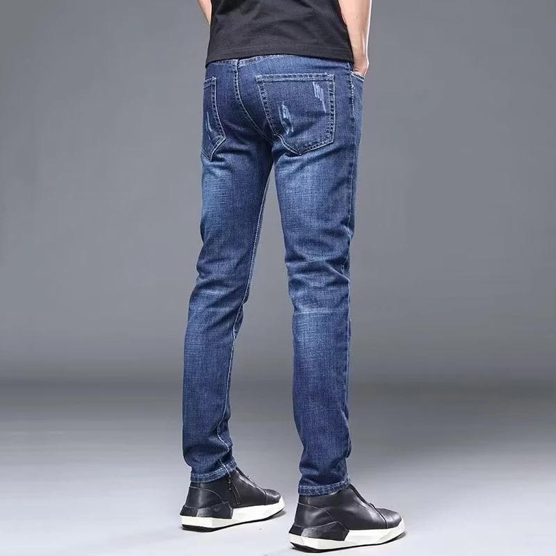 Jean classique et élégant pour hommes, tenue quatre saisons, pantalon noir et bleu, Leggings taille