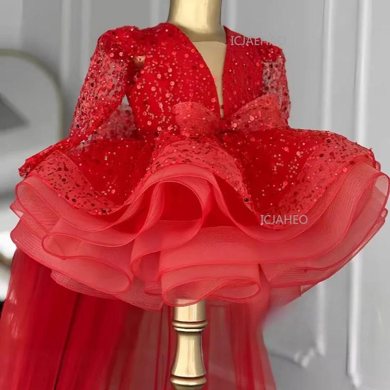 Robe de princesse à manches longues et sequins pour enfants 2026 – Tenue de soirée formelle, idéale