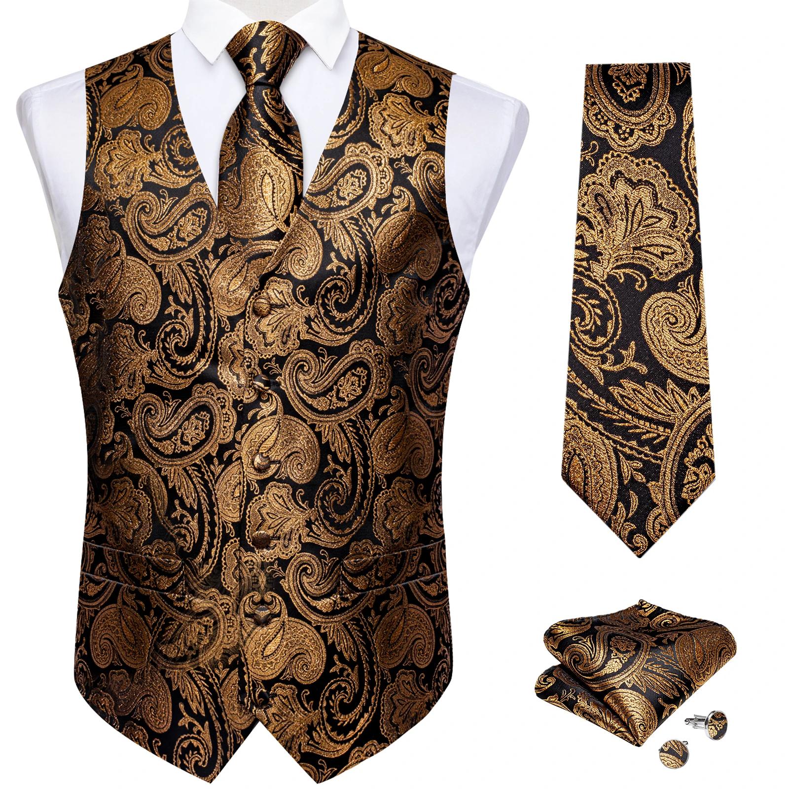 Ensemble gilet et cravate pour homme à motif cachemire – Gilet formel avec pochette de poche, idéal